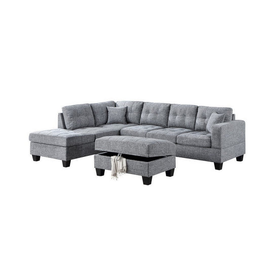 Tio 108 Inch Sectional Sofa with Reversible Chaise, Ottoman, Gray Tweed By Casagear Home