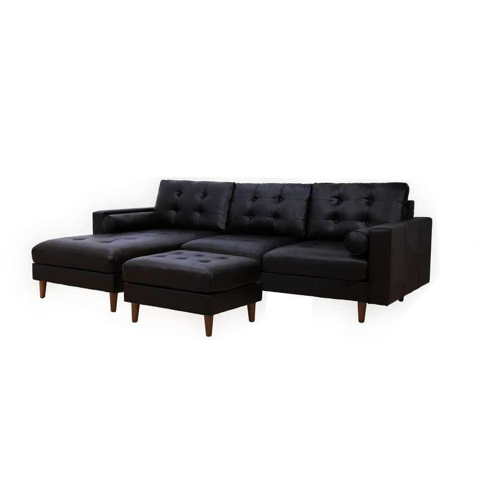 Ryle 104 Inch Sectional Sofa with Chaise, Ottoman, 2 Pillows, Black Woven By Casagear Home