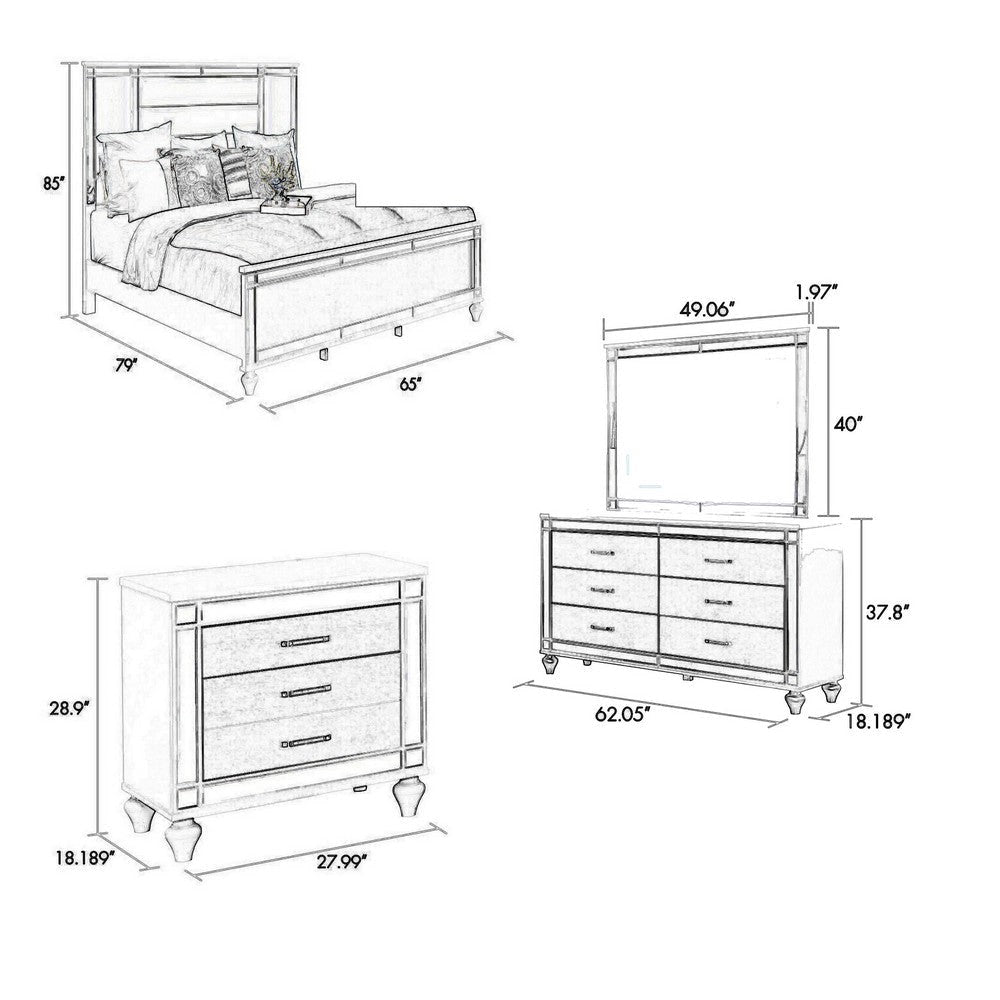 Lio 4pc King Bedroom Set with Nightstand Dresser LED Mirror White By Casagear Home BM316664