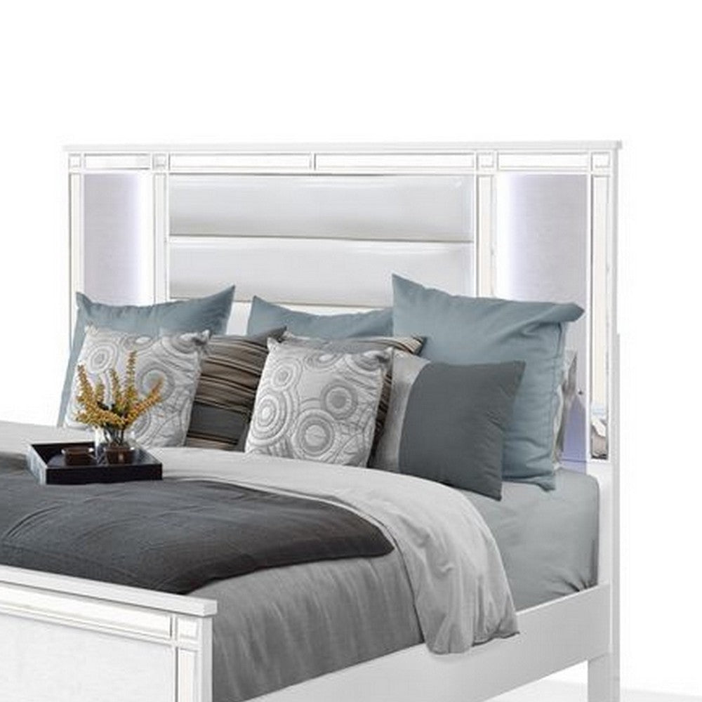 Lio Modern King Size Bed LED Mirror Trim White Velvet Tufted Upholstery By Casagear Home BM316668