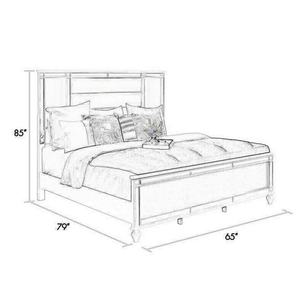 Lio Modern King Size Bed LED Mirror Trim White Velvet Tufted Upholstery By Casagear Home BM316668