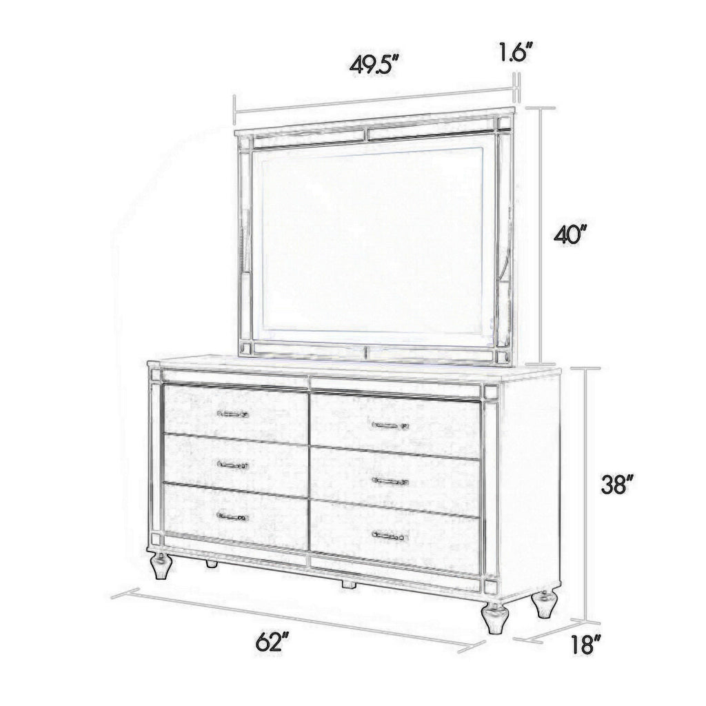 Lio 62 Inch Wide Dresser with LED Mirror Crystal Handles Chrome Wood By Casagear Home BM316669