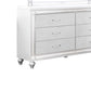 Lio Wide Dresser and LED Mirror Set of 2 Crystal Handles White Wood By Casagear Home BM316670