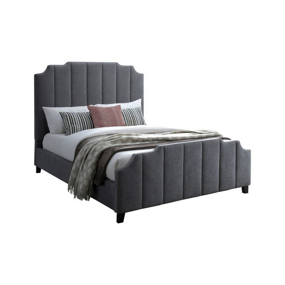 Cery Modern Queen Size Bed Channel Tufted Dark Gray Chenille Upholstery By Casagear Home BM316671