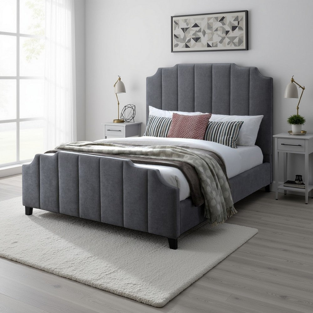 Cery Modern Queen Size Bed, Channel Tufted Dark Gray Chenille Upholstery By Casagear Home