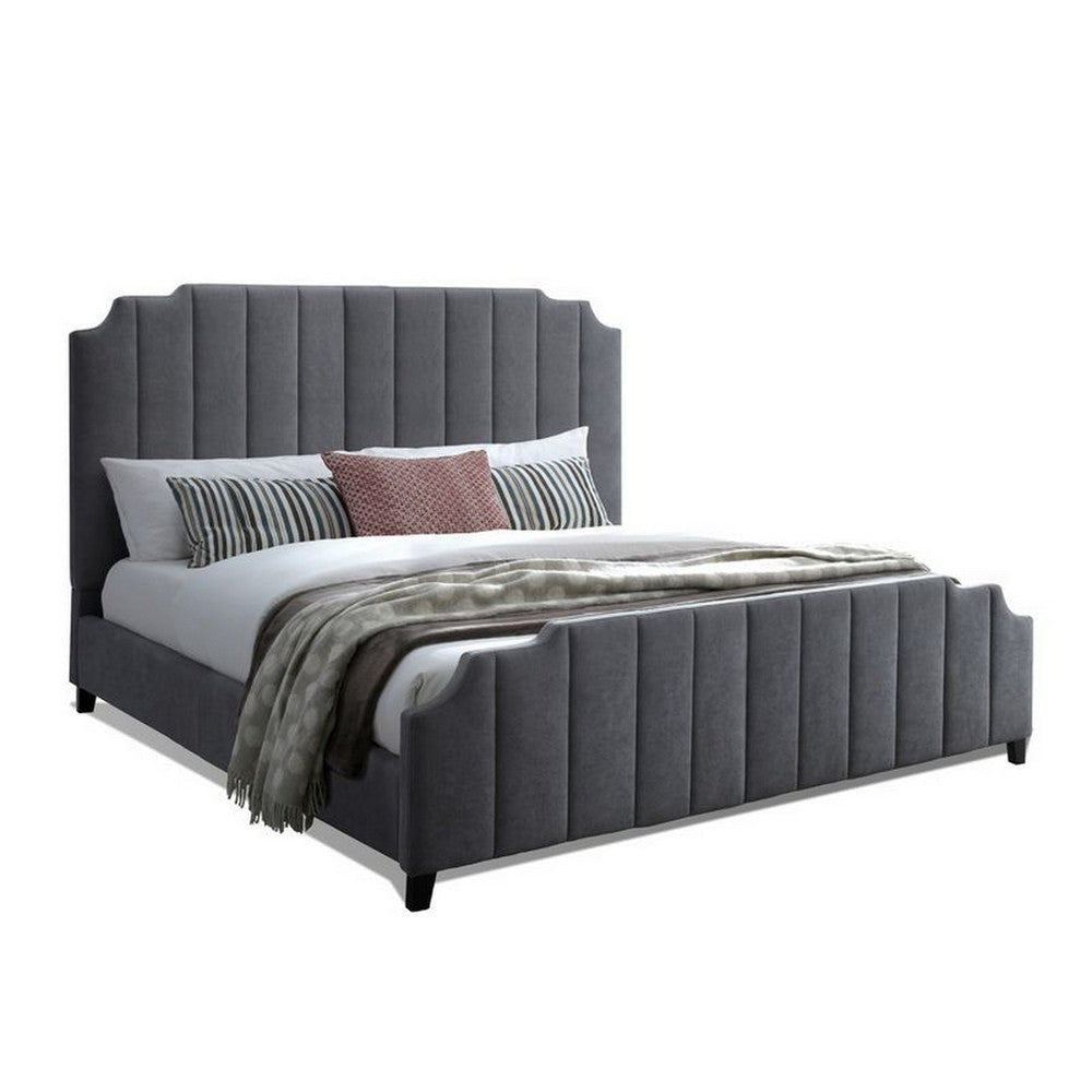 Cery Modern King Size Bed Channel Tufted Dark Gray Chenille Upholstery By Casagear Home BM316672