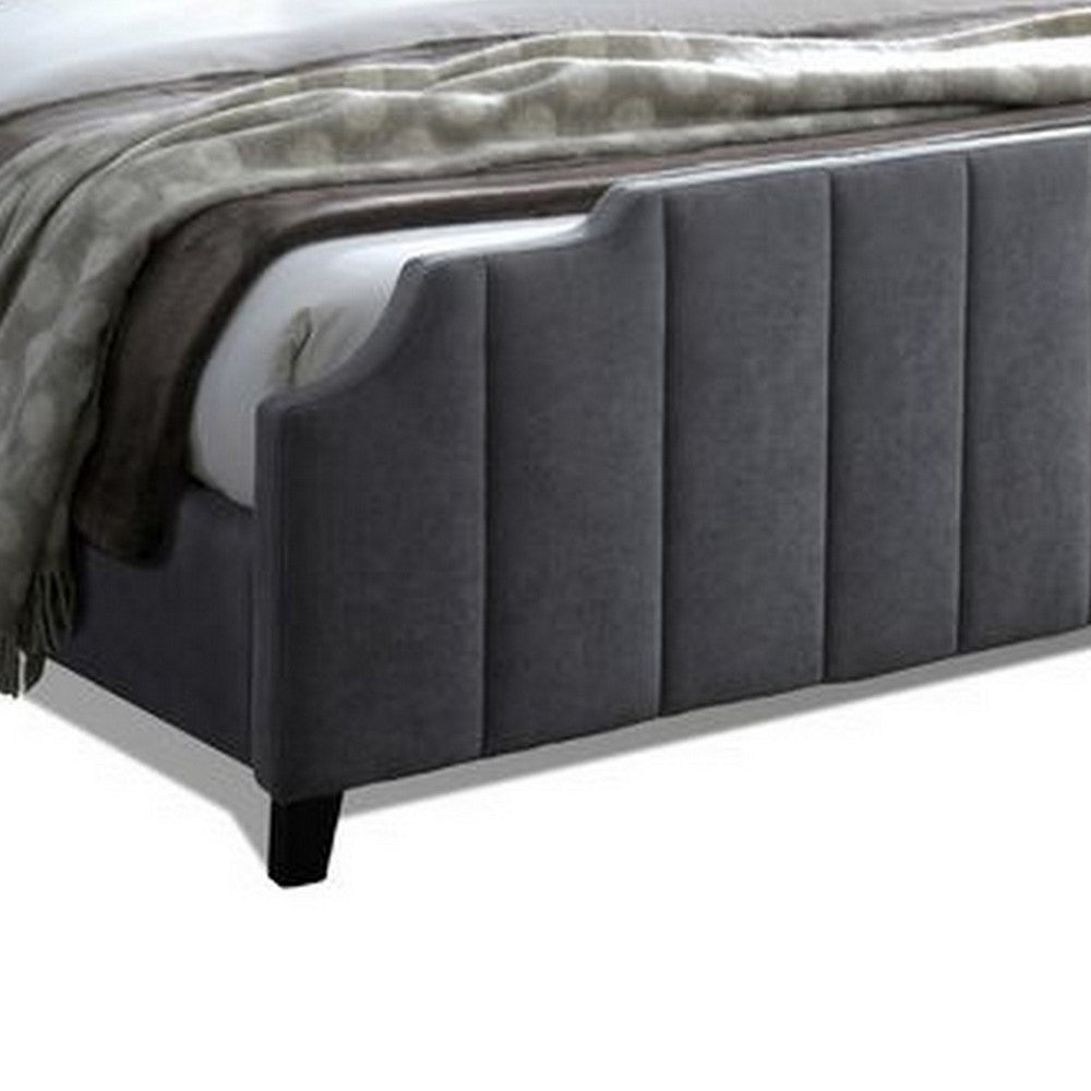 Cery Modern King Size Bed Channel Tufted Dark Gray Chenille Upholstery By Casagear Home BM316672