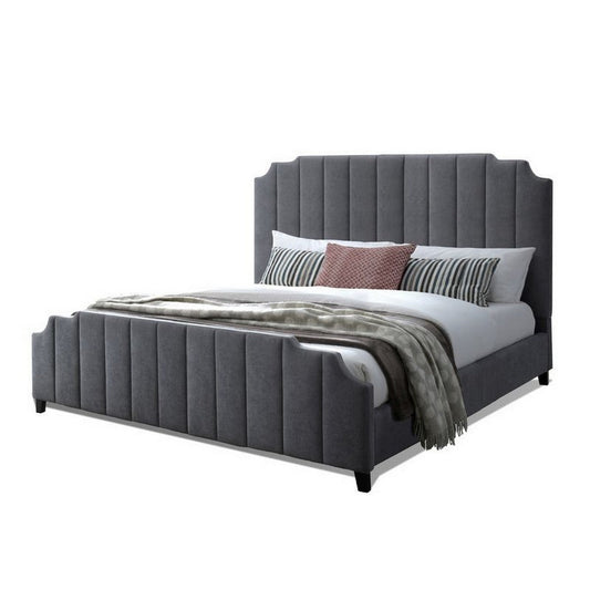 Cery Modern King Size Bed, Channel Tufted Dark Gray Chenille Upholstery By Casagear Home