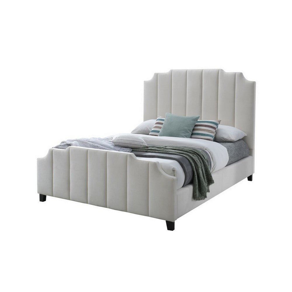 Cery Modern Queen Size Bed Channel Tufted Cream Beige Chenille Upholstery By Casagear Home BM316673