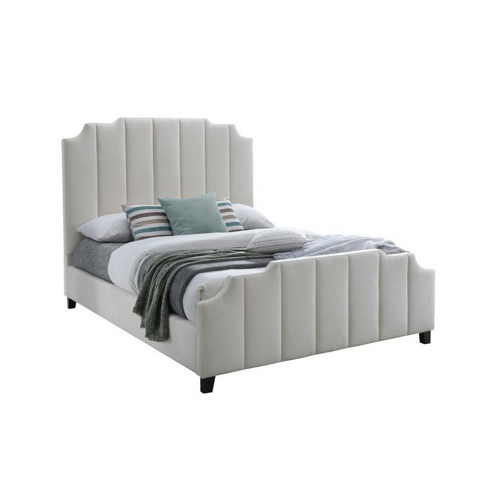 Cery Modern Queen Size Bed, Channel Tufted Cream Beige Chenille Upholstery By Casagear Home