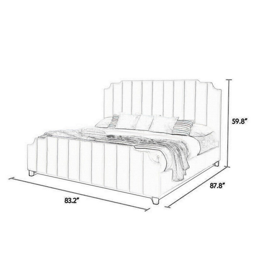 Cery Modern King Size Bed Channel Tufted Cream Beige Chenille Upholstery By Casagear Home BM316674