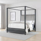 Abby Queen Canopy Bed, Mirrored Trim, Gray Velvet Channel Tufted Upholstery By Casagear Home