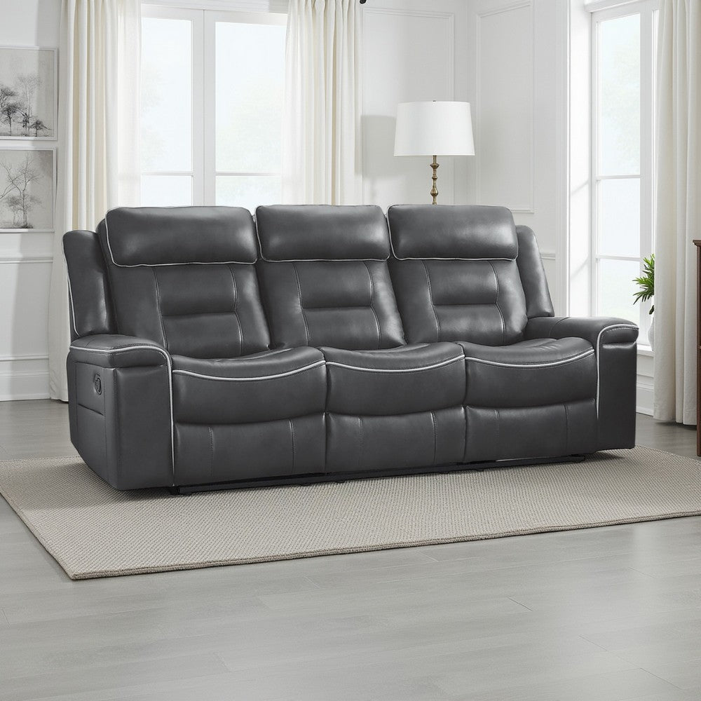 Dara 89 Inch Lay Flat Manual Recliner Sofa, Plush Dark Gray Faux Leather By Casagear Home