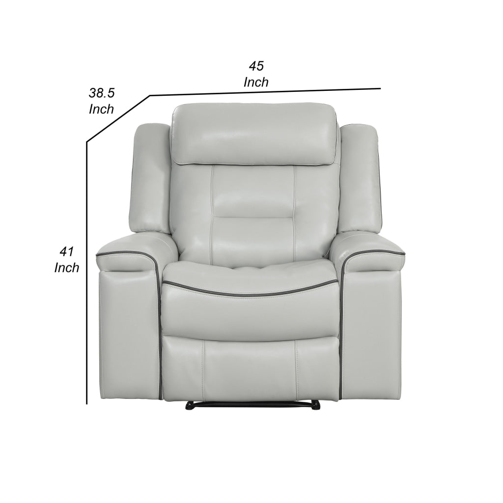 Dara 39 Inch Lay Flat Manual Recliner Chair Soft Light Gray Faux Leather By Casagear Home BM316682