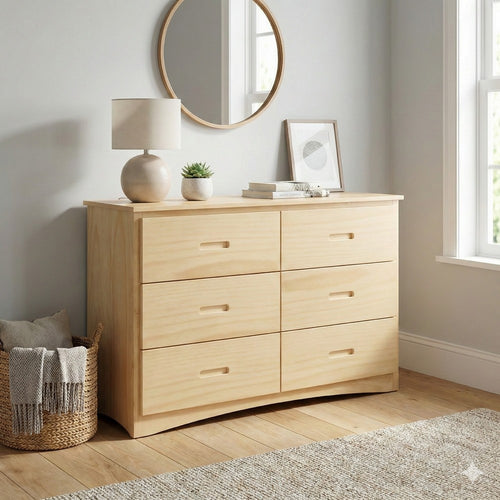 Catherine 48 Inch Kids Dresser, 6 Drawers, Natural Pine Brown Wood Finish By Casagear Home