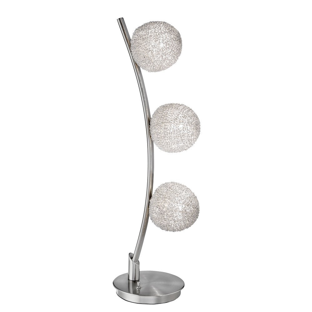 Lila 30 Inch Table Lamp, Curved Stem with 3 Spheres, Satin Nickel Finish By Casagear Home