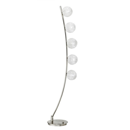 Lila 61 Inch Floor Lamp, Curved Stem with 5 Spheres, Satin Nickel Aluminium By Casagear Home