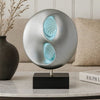 Nila 20 Inch LED Table Lamp, Black Silver Polyresin Orb Sphere, Block Base By Casagear Home