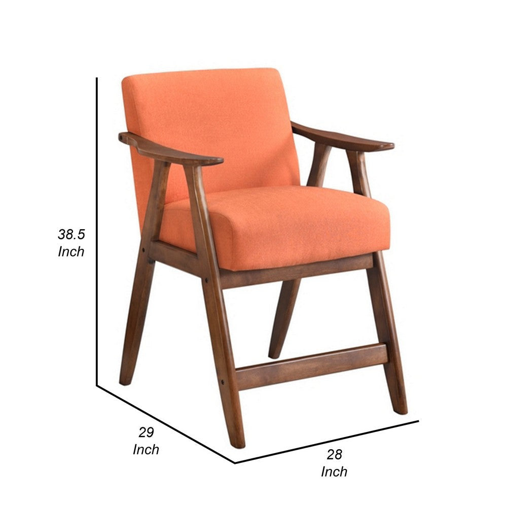 Stella 26 Inch Counter Height Chair Orange Fabric Cushions Brown Wood By Casagear Home BM316702