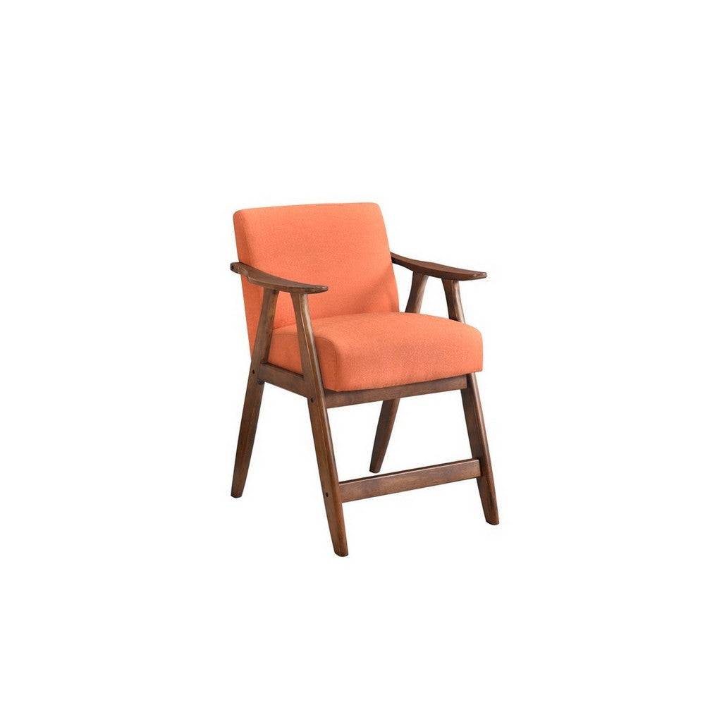 Stella 26 Inch Counter Height Chair, Orange Fabric, Cushions, Brown Wood  By Casagear Home