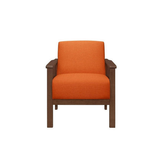 Rima 31 Inch Accent Chair, Orange Fabric, Foam Cushions, Brown Solid Wood By Casagear Home