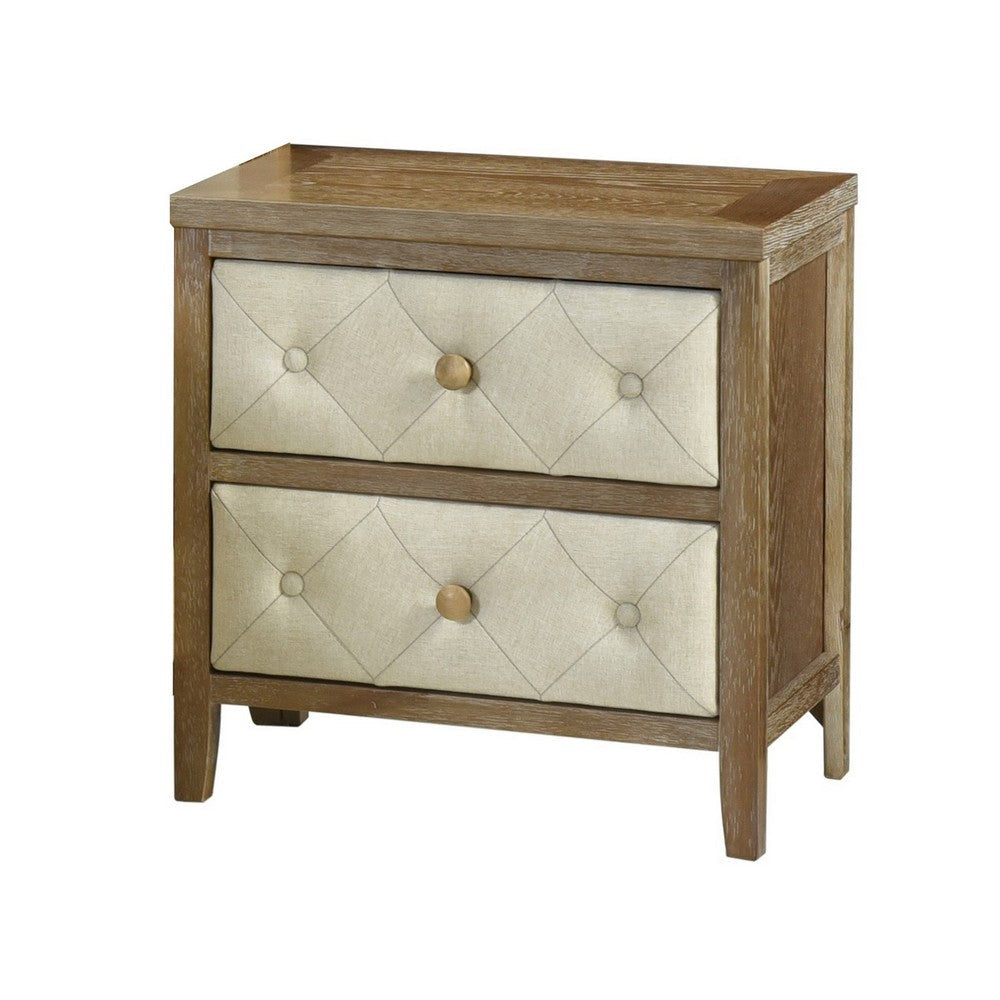 Moni 24 Inch Nightstand 2 Drawers Beige and Walnut Brown Wood Frame By Casagear Home BM316716