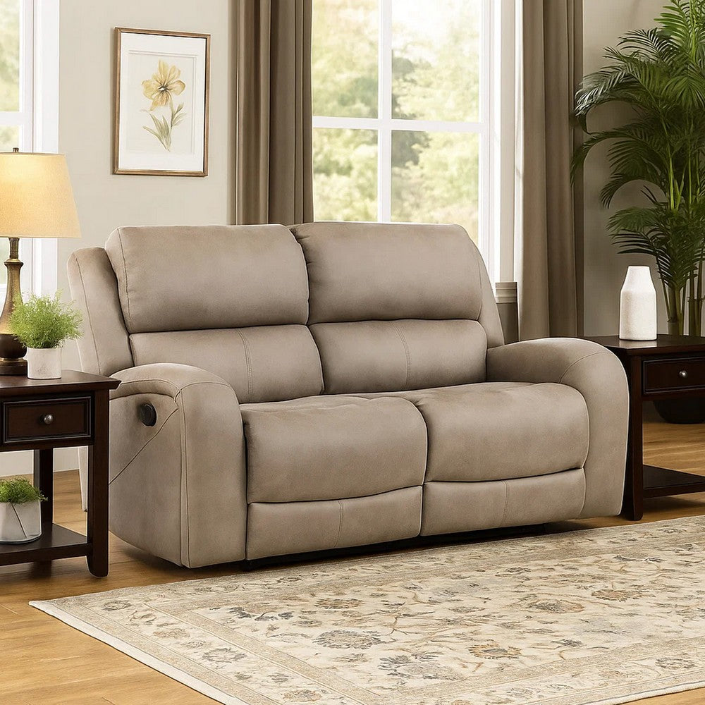 Patsy 62 Inch Manual Double Recliner Loveseat, Tufted Brown Microfiber By Casagear Home
