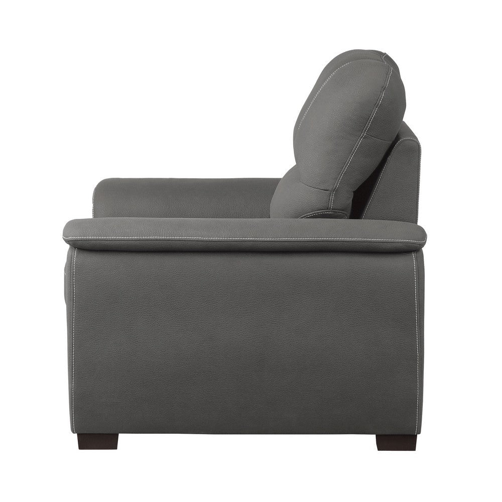 Mindy 38 Inch Chair with Pull Out Ottoman Stitched Tufted Gray Microfiber By Casagear Home BM316729