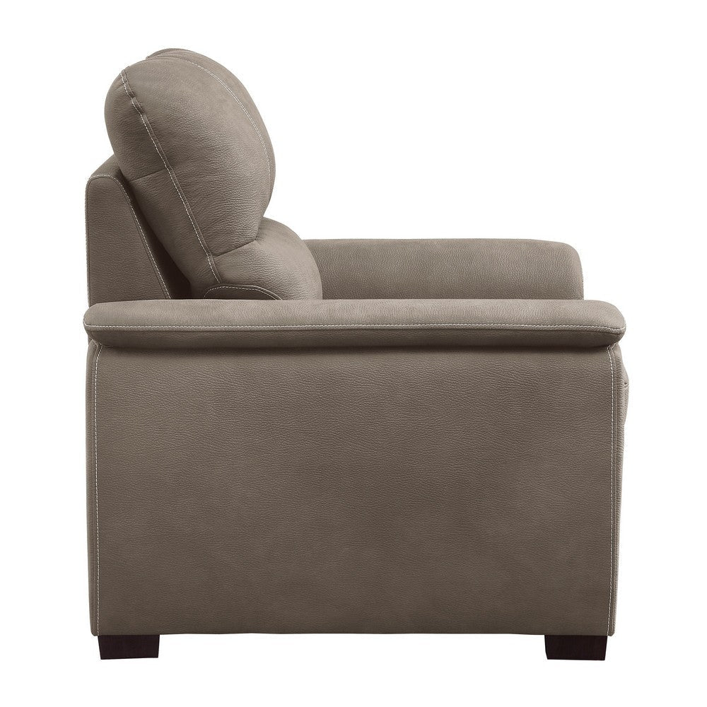 Mindy 38 Inch Chair with Pull Out Ottoman Stitched Tufted Taupe Microfiber By Casagear Home BM316730