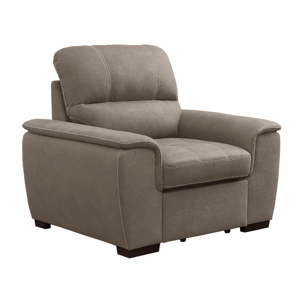 Mindy 38 Inch Chair with Pull Out Ottoman Stitched Tufted Taupe Microfiber By Casagear Home BM316730