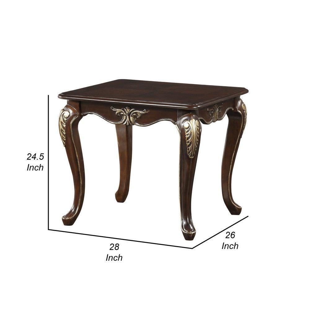 Croy 28 Inch Side End Table, Classic Cabriole Legs, Dark Cherry Brown By Casagear Home