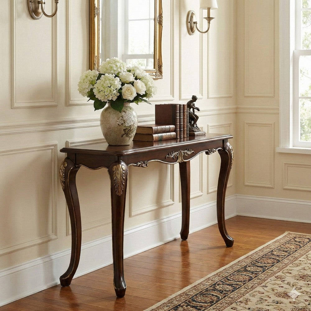 Croy 52 Inch Sofa Table, Classic Cabriole Legs, Cherry Brown By Casagear Home
