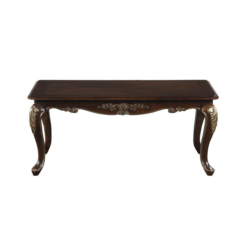 Croy 48 Inch Coffee Table, Rectangular Top, Cabriole Legs, Cherry Brown By Casagear Home