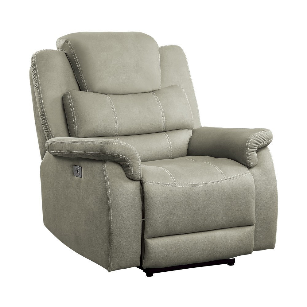 Shelly 41 Inch Power Recliner Chair Gray Microfiber USB Port Solid Wood By Casagear Home BM316737