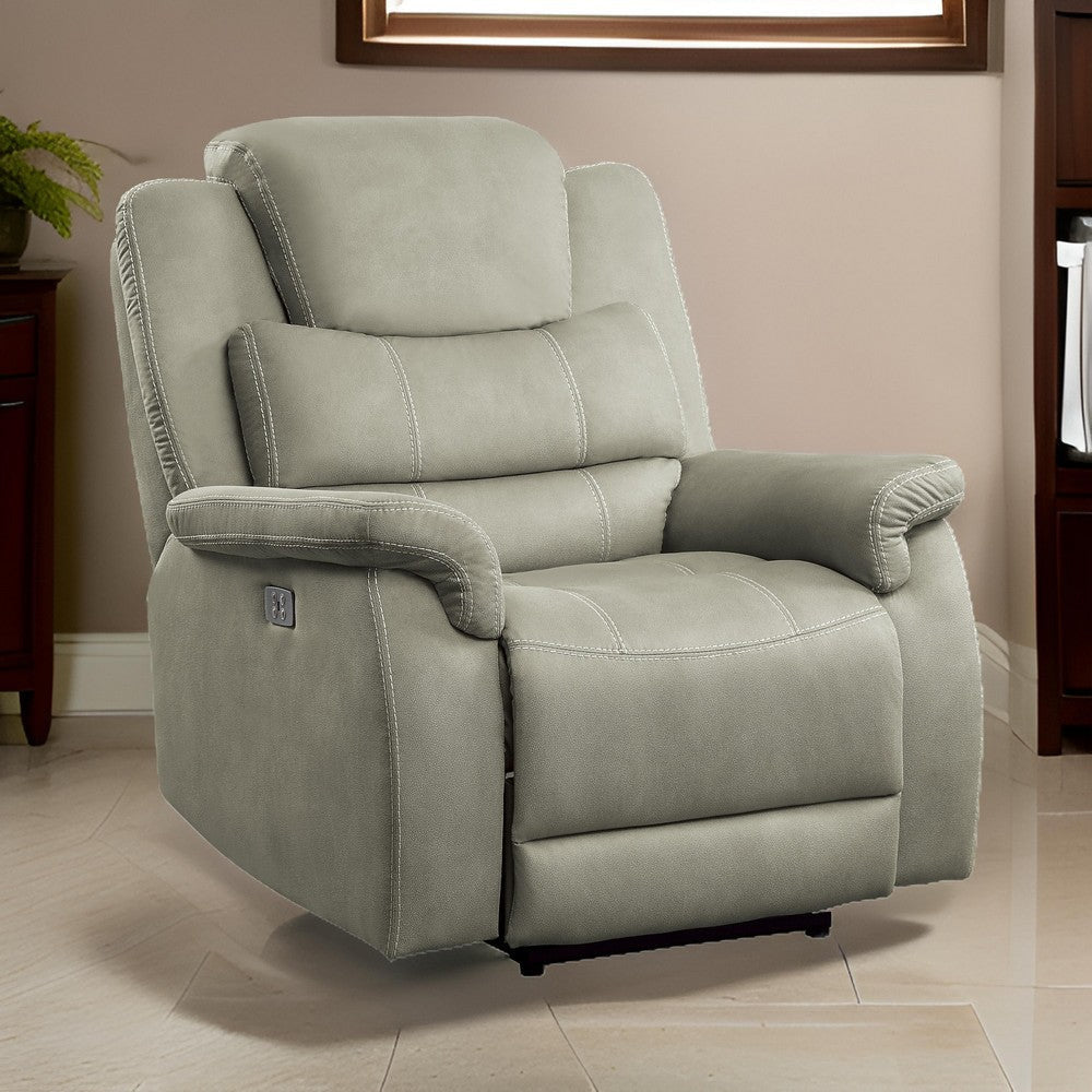 Shelly 41 Inch Power Recliner Chair, Gray Microfiber, USB Port, Solid Wood By Casagear Home