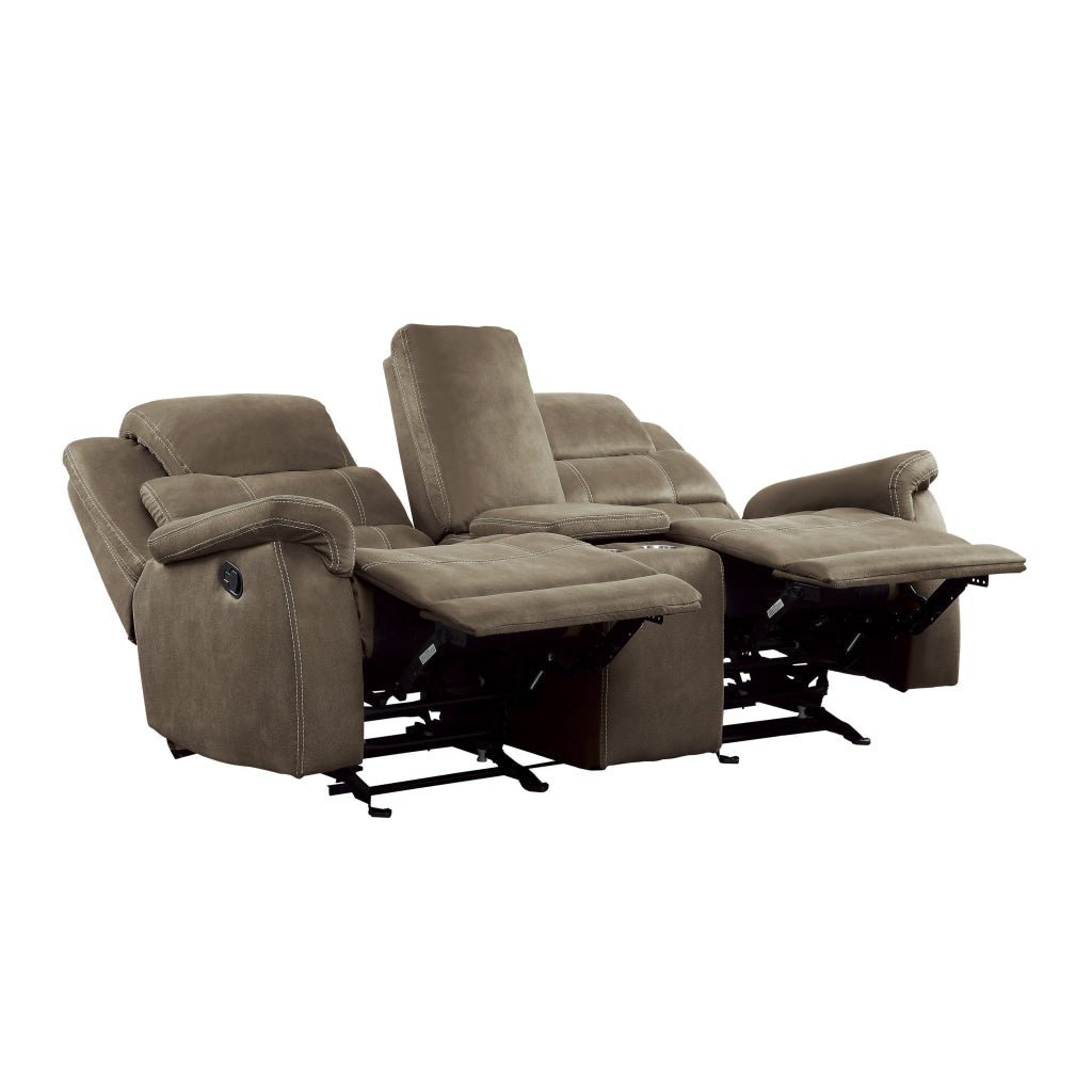 Shelly 74 Inch Manual Double Glider Recliner Loveseat Brown Microfiber By Casagear Home BM316739