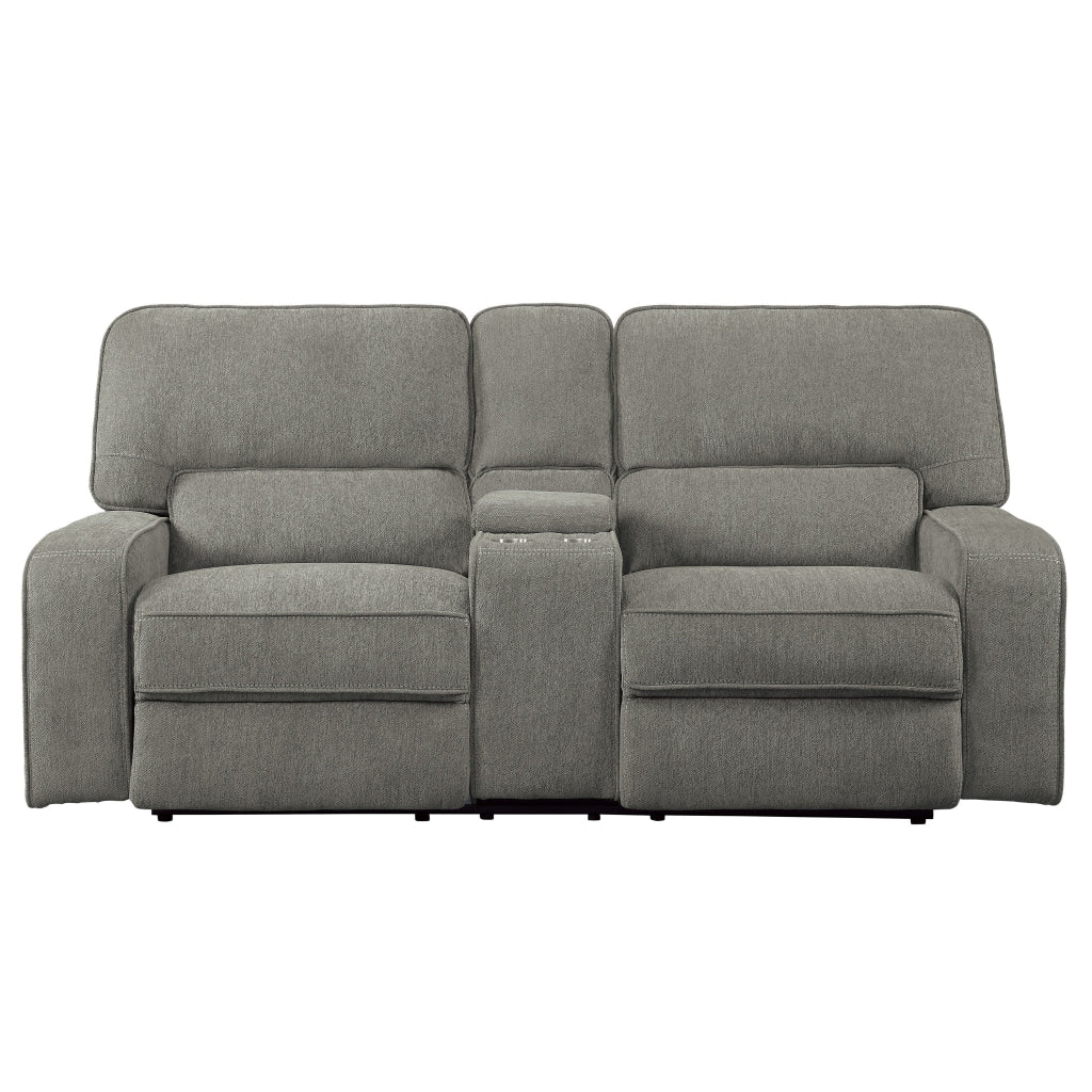 Neo 85 Inch Manual Double Recliner Loveseat Center Console Gray Chenille By Casagear Home BM316743