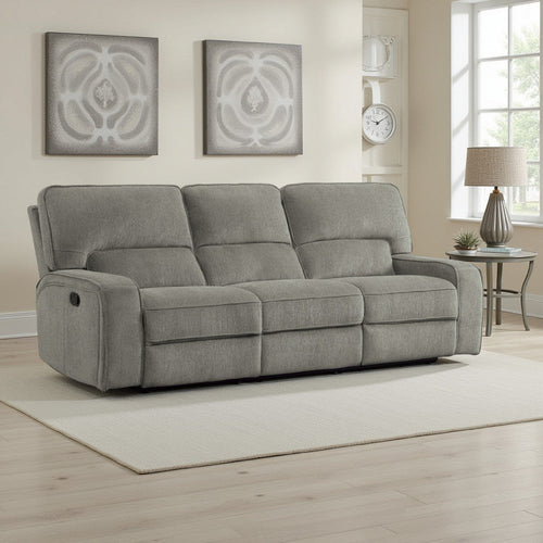 Neo 99 Inch Manual Double Recliner Sofa, 3 Seater Soft Gray Chenille Fabric By Casagear Home