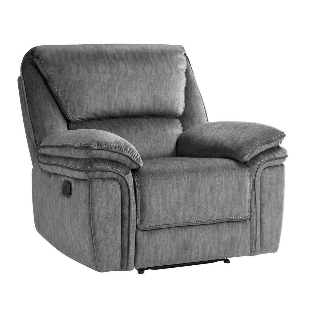 Muir 38 Inch Manual Recliner Chair Tufted Back Gray Microfiber Solid Wood By Casagear Home BM316745