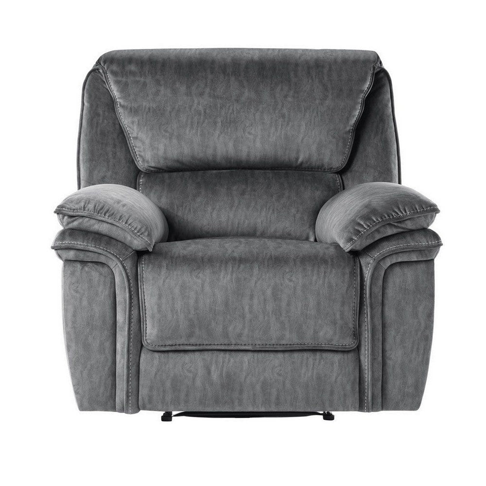 Muir 38 Inch Manual Recliner Chair Tufted Back Gray Microfiber Solid Wood By Casagear Home BM316745