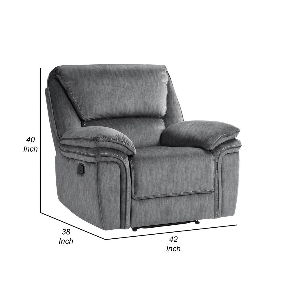 Muir 38 Inch Manual Recliner Chair Tufted Back Gray Microfiber Solid Wood By Casagear Home BM316745