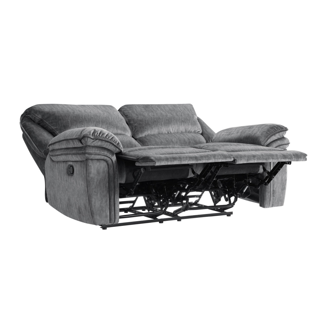 Muir 65 Inch Manual Recliner Loveseat Tufted Gray Microfiber Solid Wood By Casagear Home BM316746