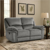 Muir 65 Inch Manual Recliner Loveseat, Tufted Gray Microfiber, Solid Wood By Casagear Home