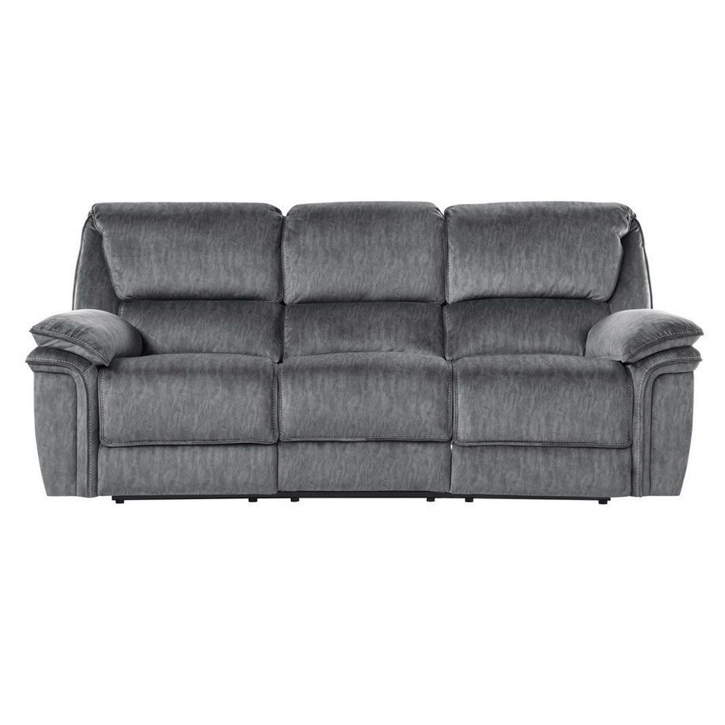 Muir 89 Inch Manual Double Recliner Sofa, Gray, Microfiber, Tufted Back By Casagear Home