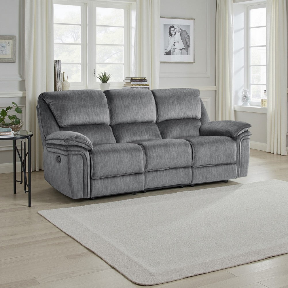 Muir 89 Inch Manual Double Recliner Sofa, Gray, Microfiber, Tufted Back By Casagear Home