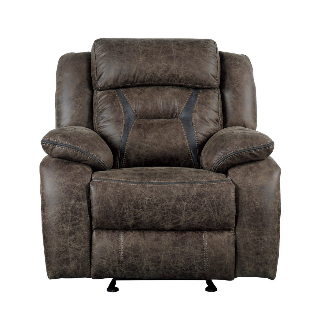 Mady 39 Inch Manual Glider Recliner Chair Brown Microfiber Solid Wood By Casagear Home BM316750