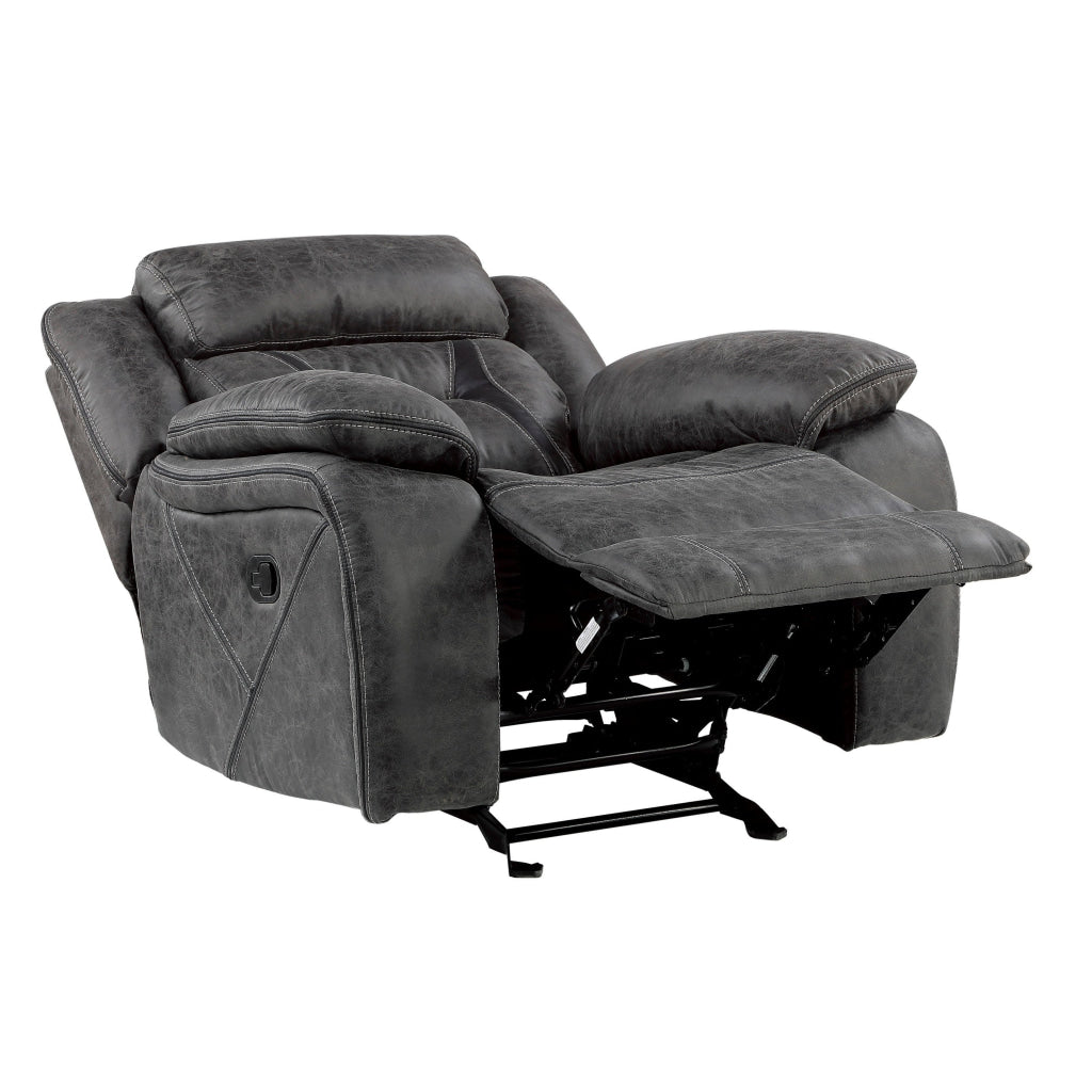 Mady 39 Inch Manual Glider Recliner Chair Gray Microfiber Solid Wood By Casagear Home BM316751