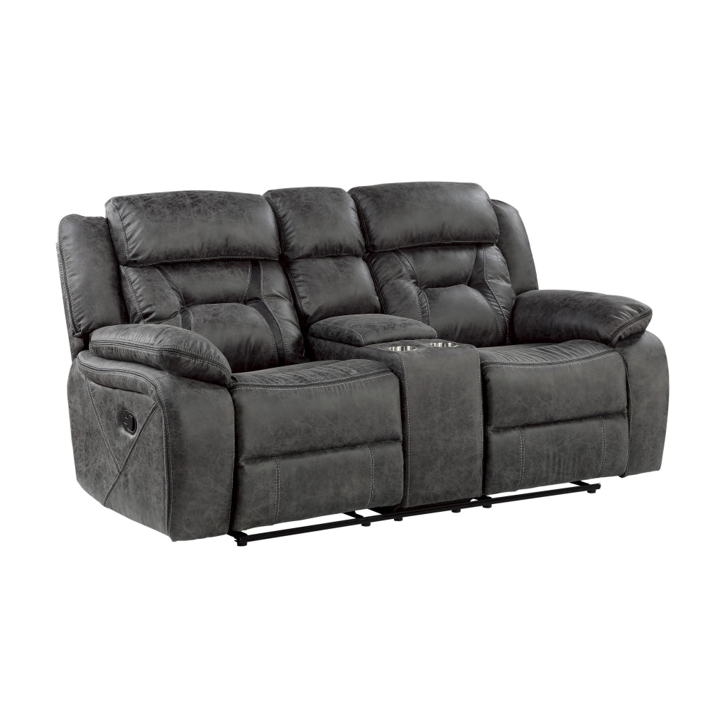 Mady 75 Inch Manual Recliner Loveseat Center Console Gray Microfiber By Casagear Home BM316752