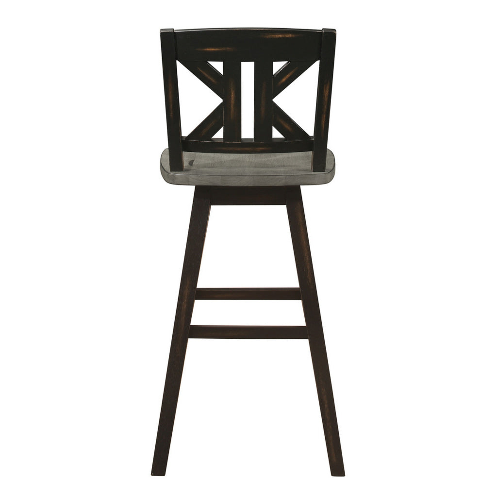 Ati 29 Inch Bar Height Stool Swivel Chairs Set of 2 X Back Distressed Gray Black By Casagear Home BM316753