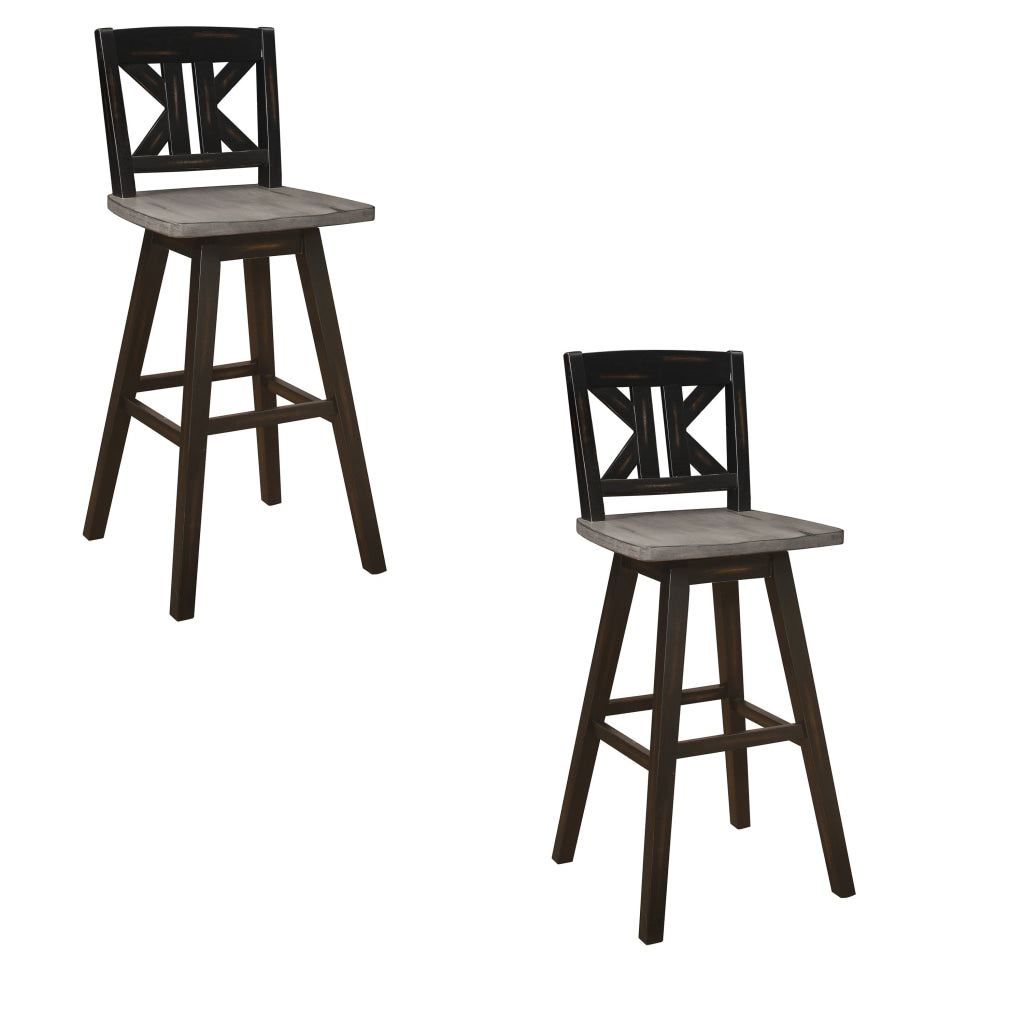 Ati 29 Inch Bar Height Stool Swivel Chairs Set of 2 X Back Distressed Gray Black By Casagear Home BM316753